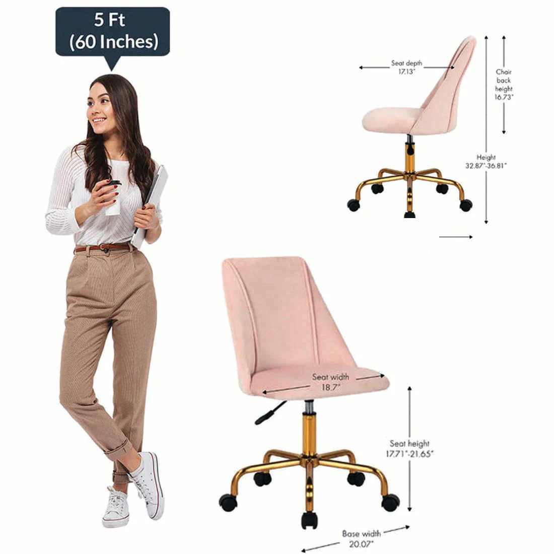 Baby Pink Velvet Luxury Style Swivel Accent Chair - Image 3