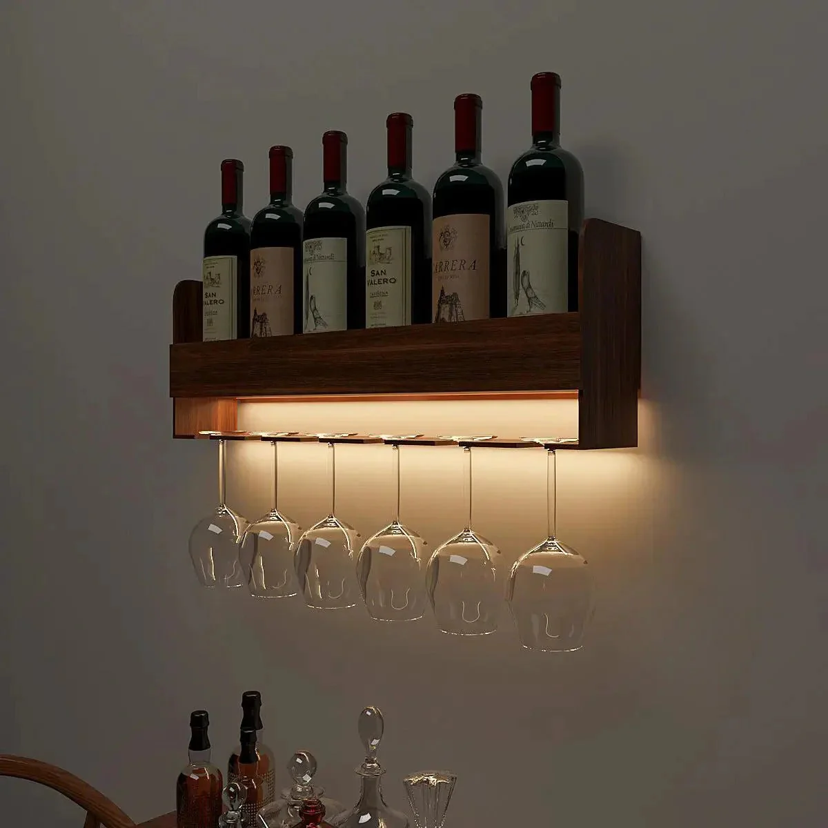 Backlit MDF Bar Mini Bar Shelf Cabinet in Walnut Finish - Image 3