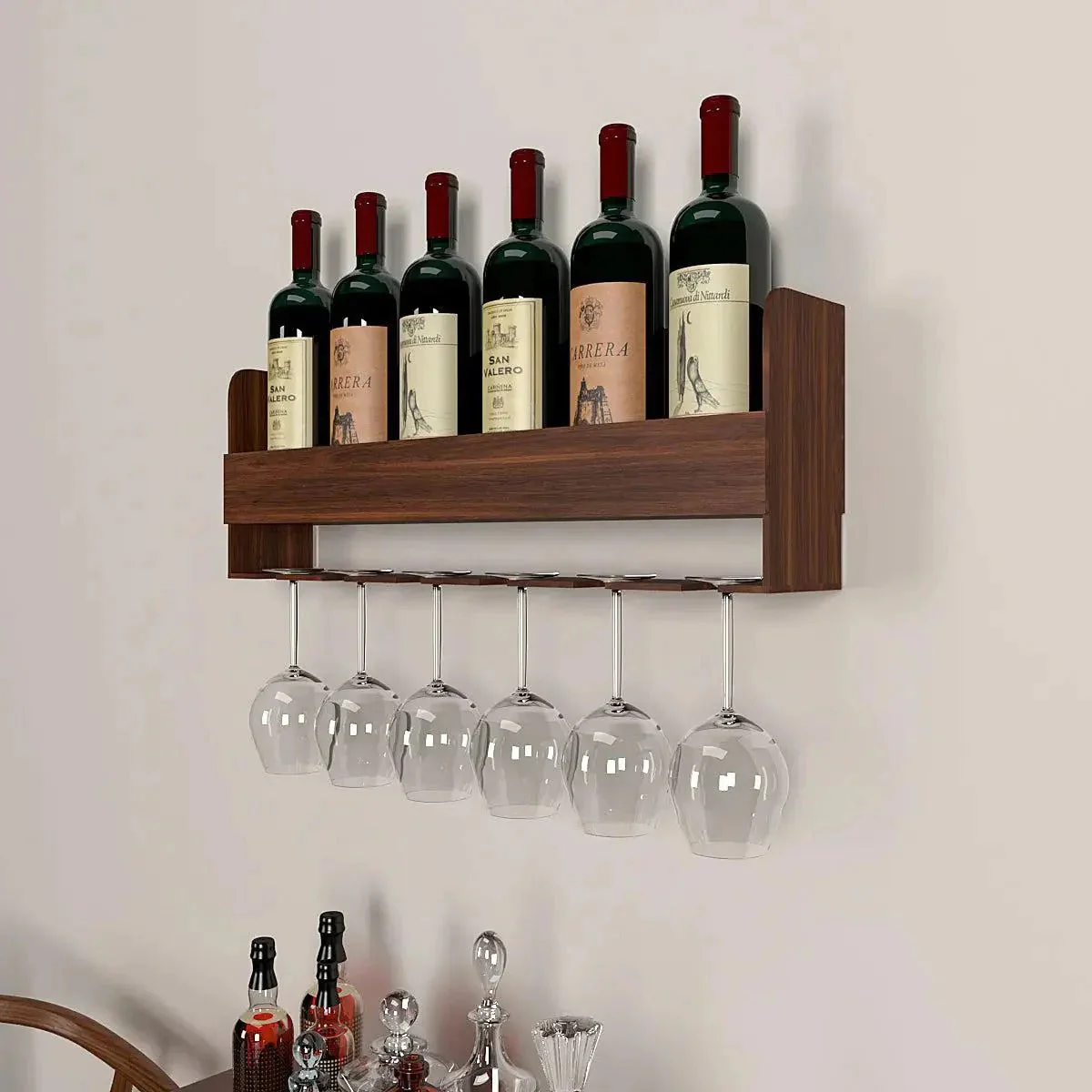 Backlit MDF Bar Mini Bar Shelf Cabinet in Walnut Finish - Image 4