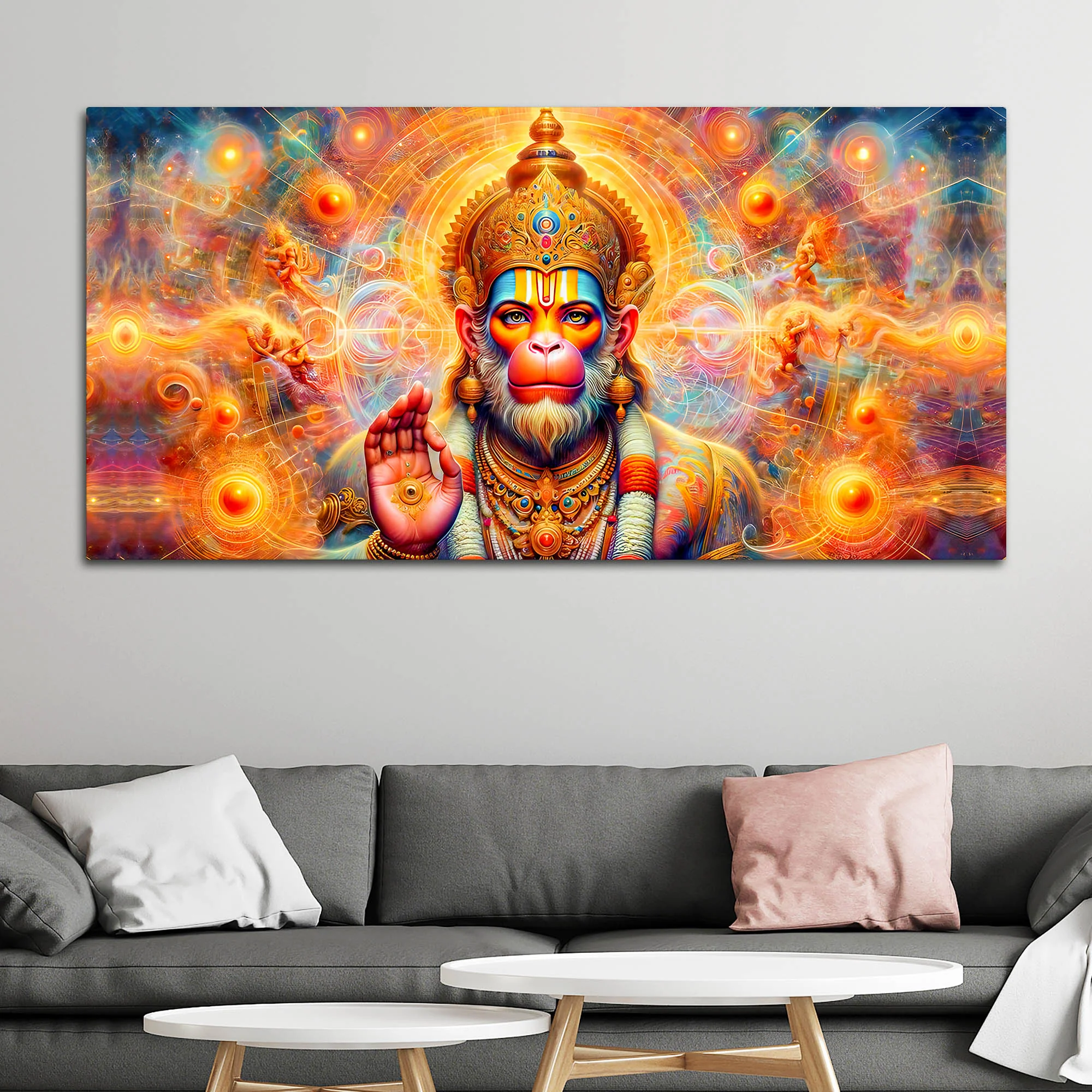 Bajrangbali Hanuman Cosmic Canvas Painting – Sacred Energy Decor - Image 3