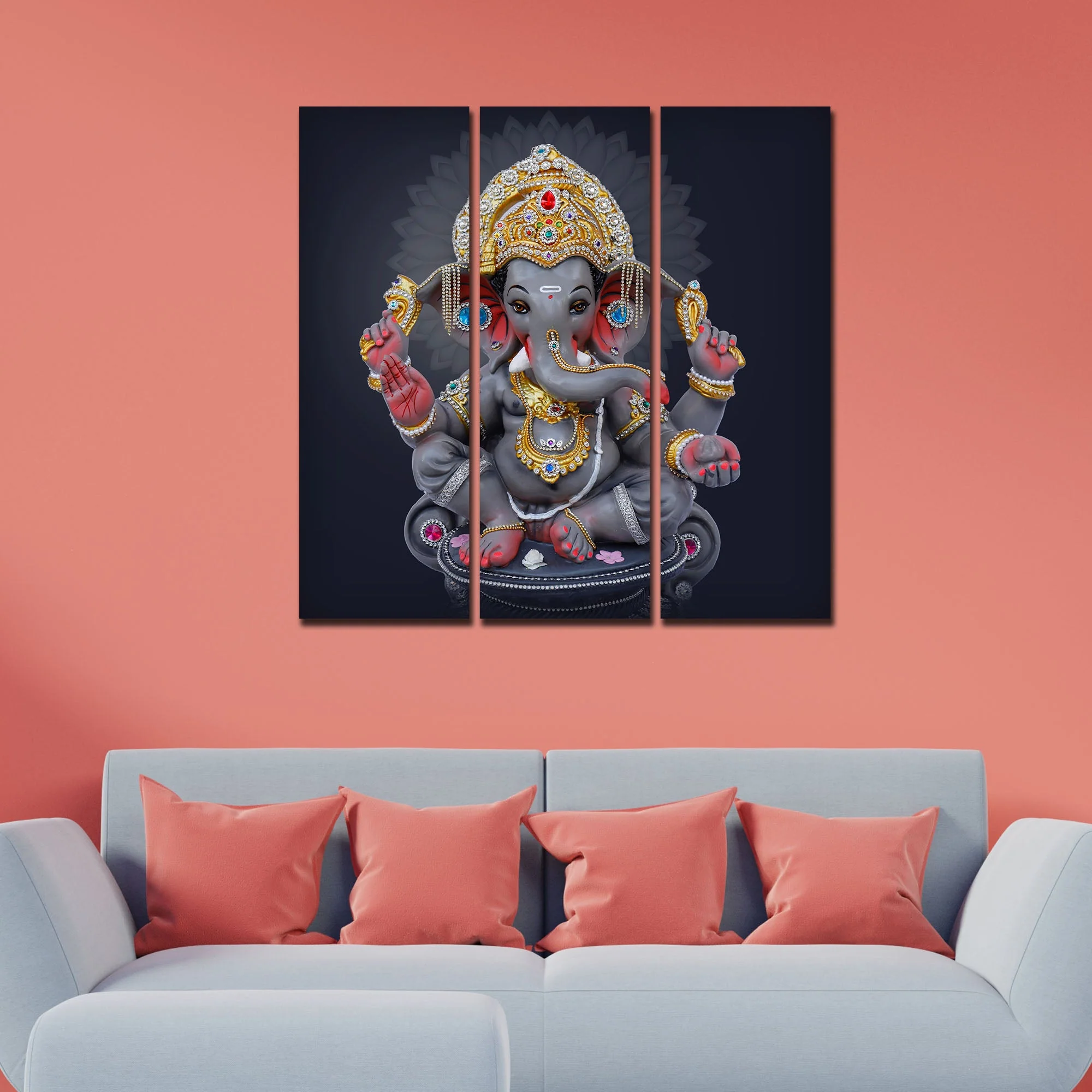 Bal Ganesha Sculpture Canvas Wall Painting Set of Three - Image 2
