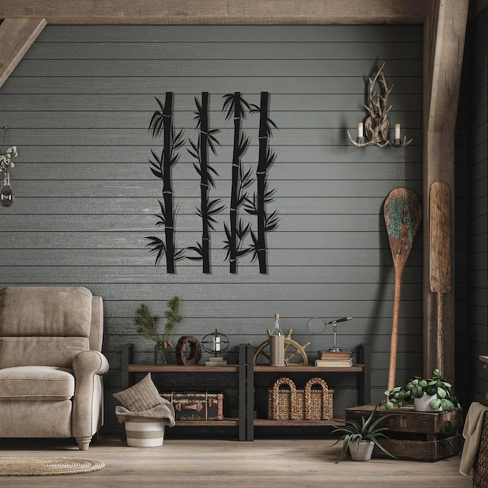 Bamboo Sticks Wall Hanging Metal Artwork Art Decor - Image 2