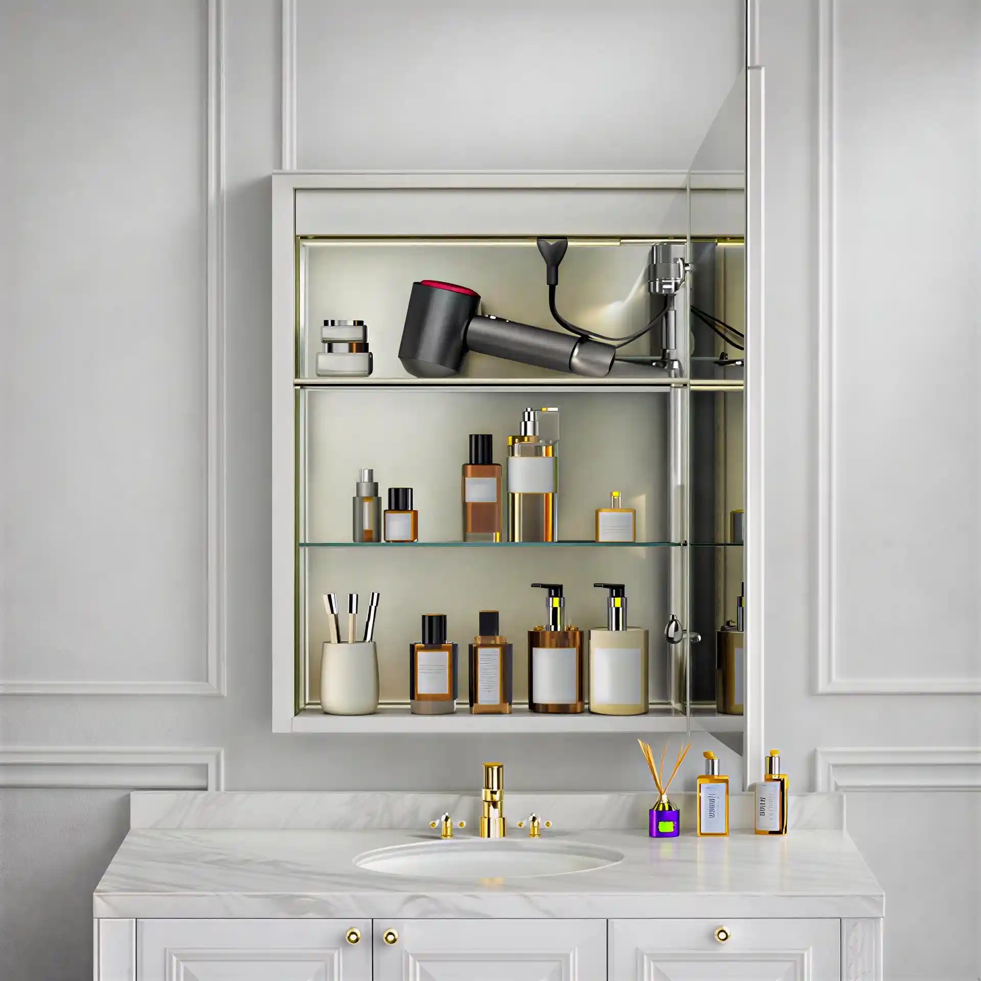 Bathroom Mirror Cabinet with Lighting and Ample Storage - Image 4
