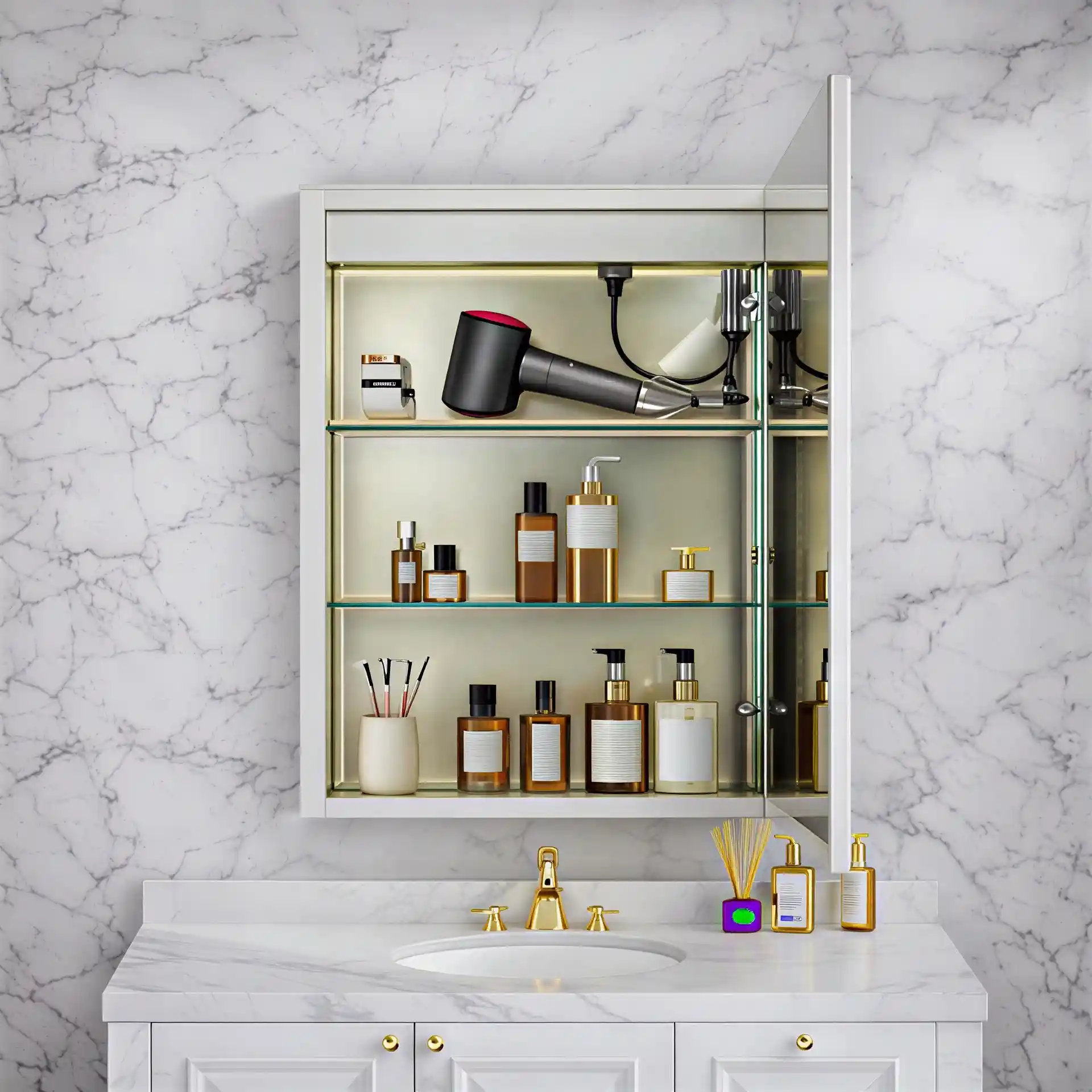 Bathroom Mirror Cabinet with Lighting and Ample Storage - Image 5