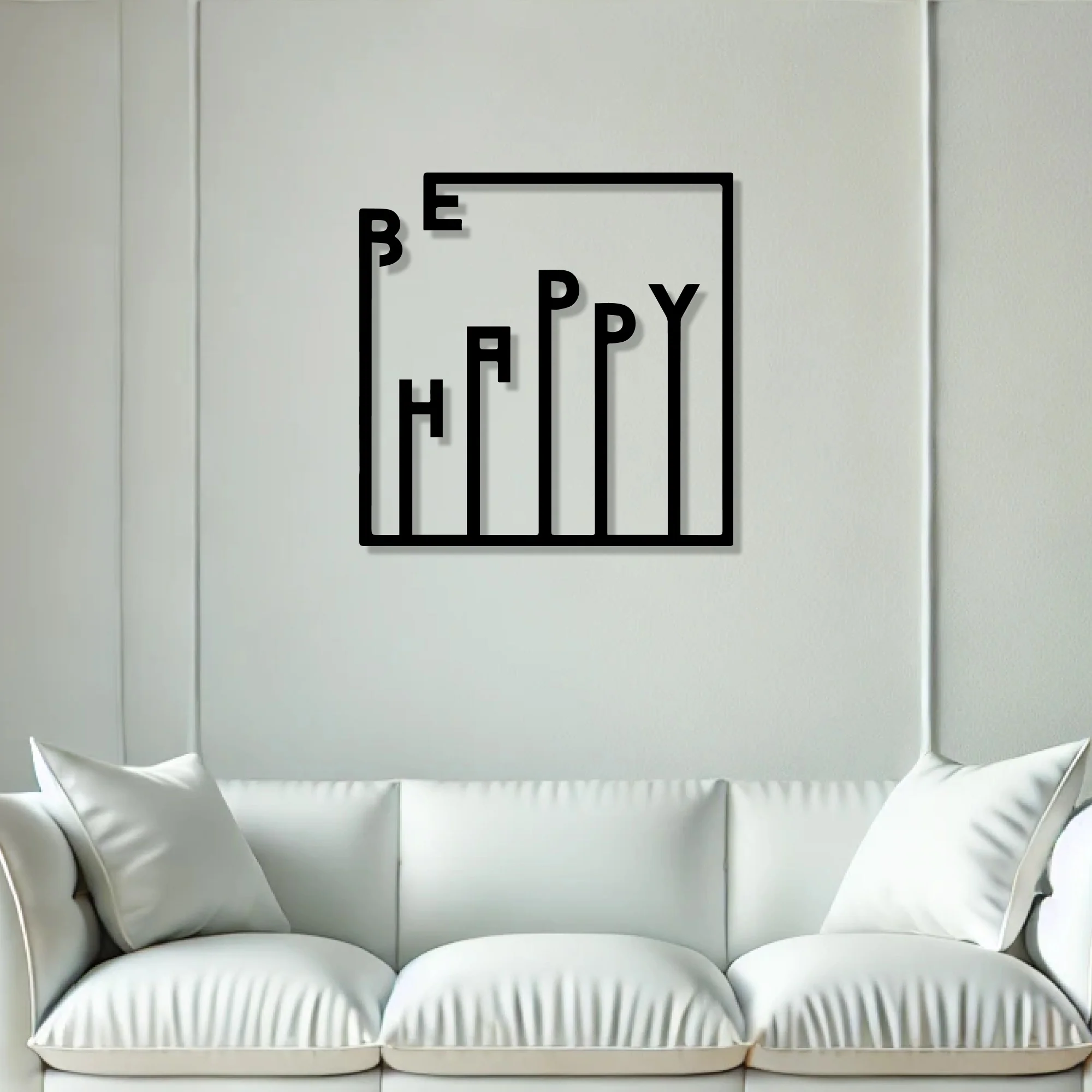 Be Happy Text Design Square Metal Artwork Wall Decor