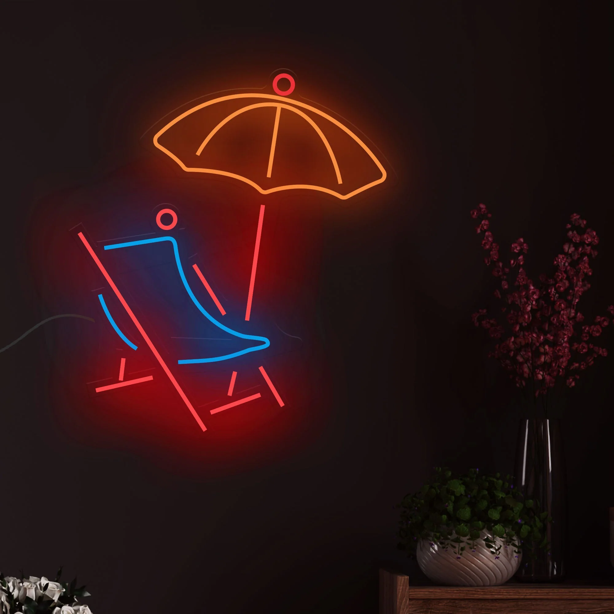 Beach Chair with Umbrella Neon Sign LED Light