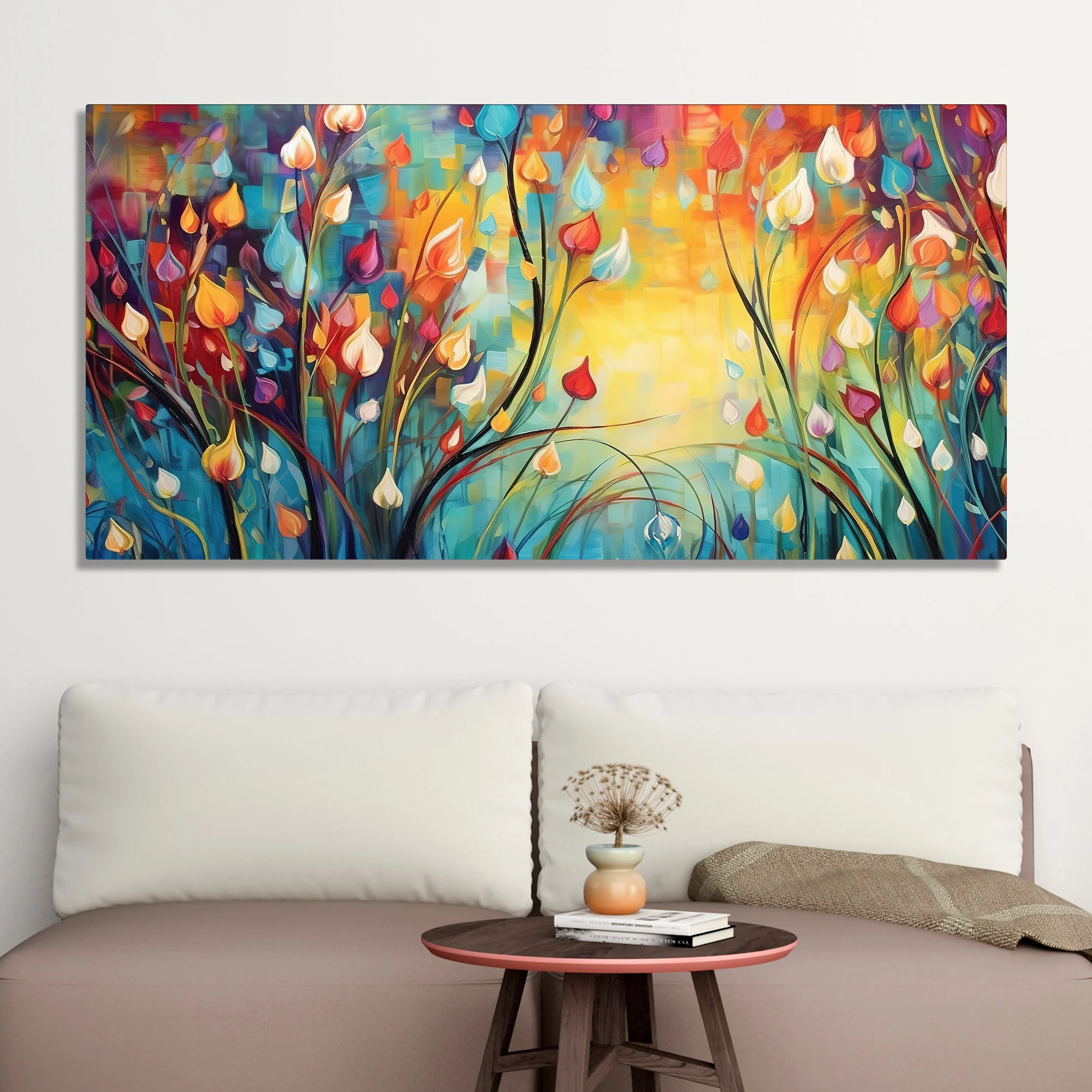 Beautiful Abstract Art of Colorful Flowers Canvas Wall Painting - Image 3