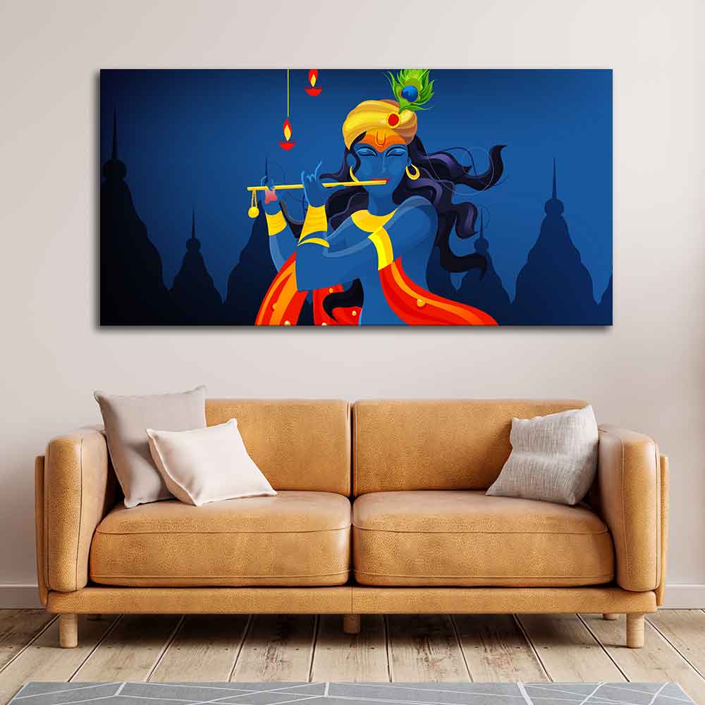 Beautiful Abstract Art of Lord Krishna Flute Canvas Wall Painting - Image 2