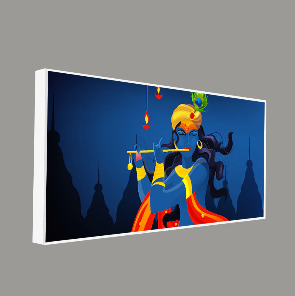 Beautiful Abstract Art of Lord Krishna Flute Canvas Wall Painting - Image 5