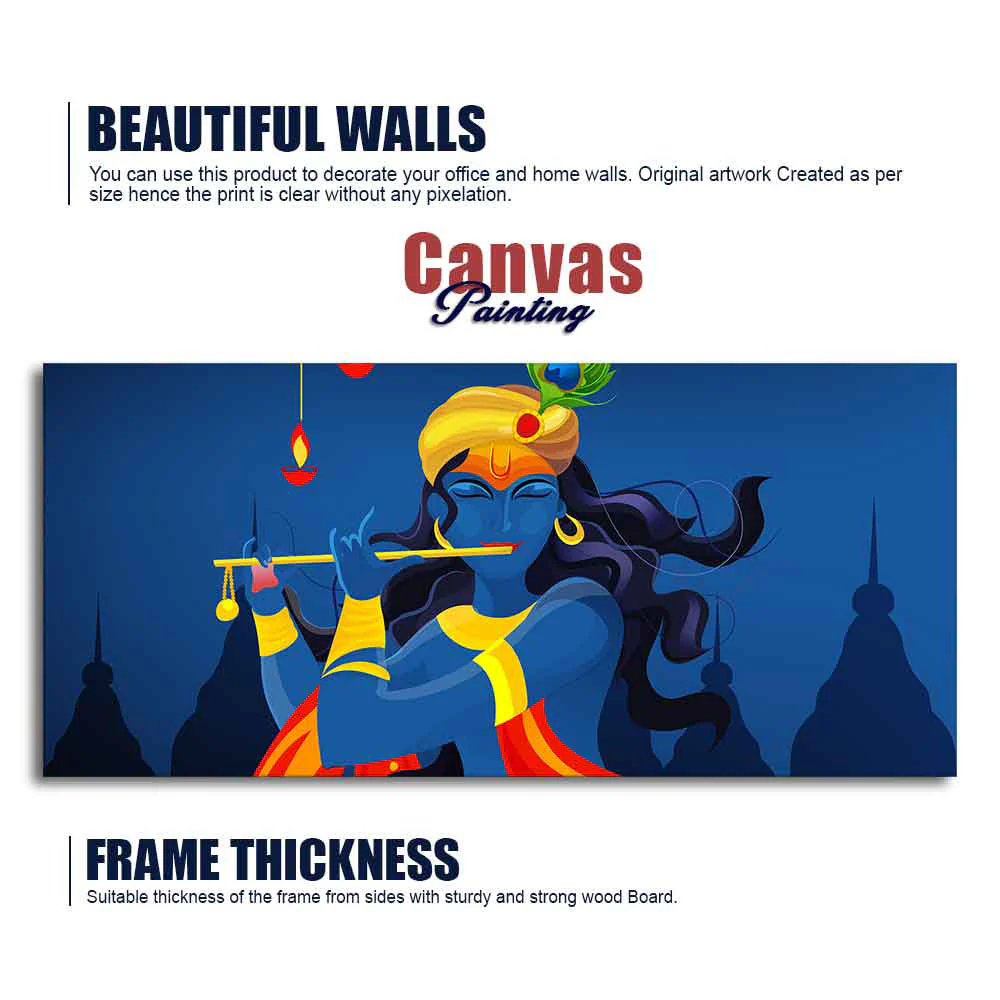 Beautiful Abstract Art of Lord Krishna Flute Large Canvas Wall Painting - Image 6