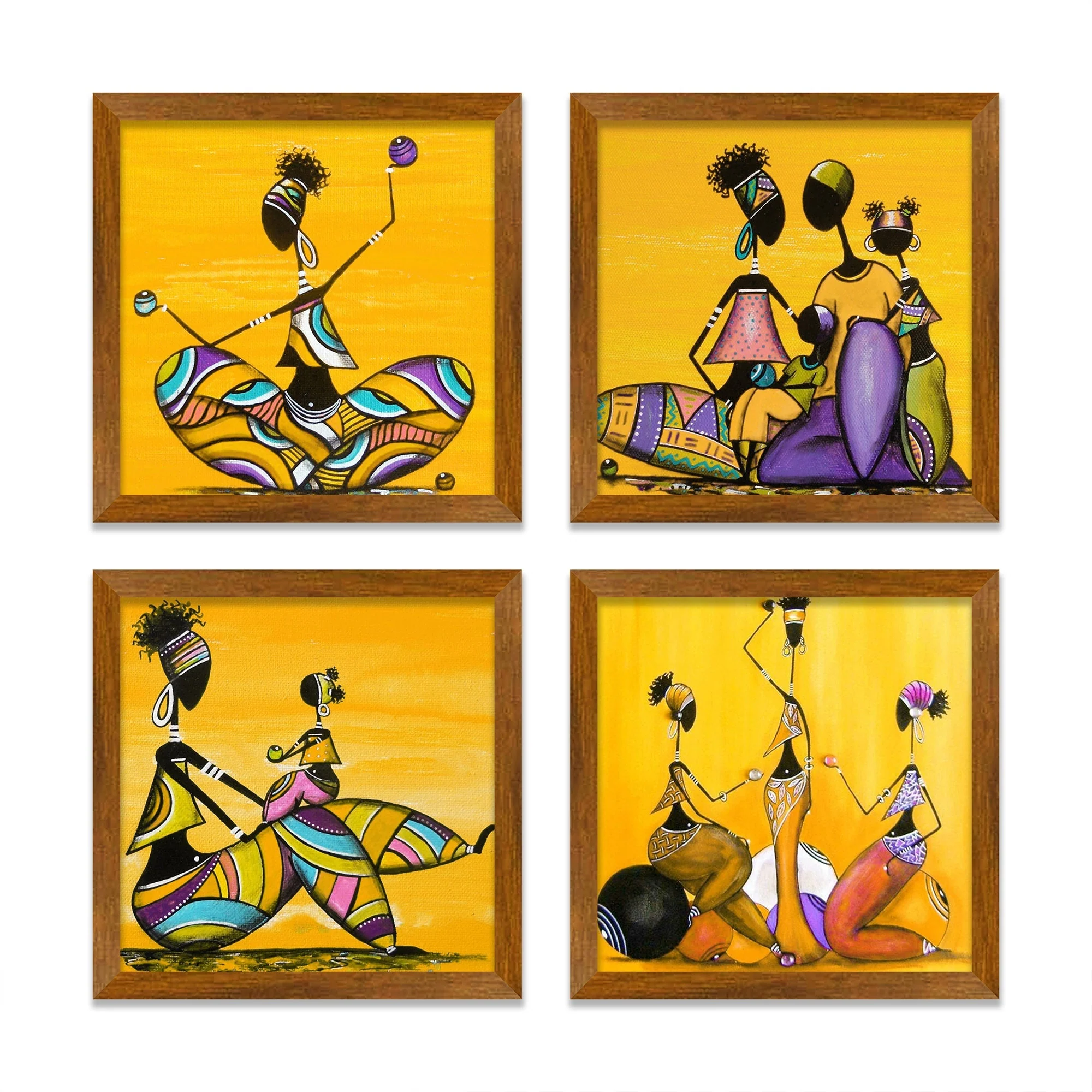 Beautiful Abstract Warli Women Art Wall Frame Set of Four - Image 3