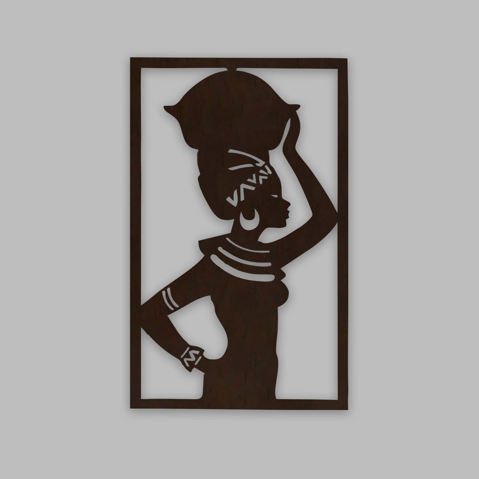Beautiful African Women Backlit Wooden Wall Hanging with LED Night Light Walnut Finish - Image 3