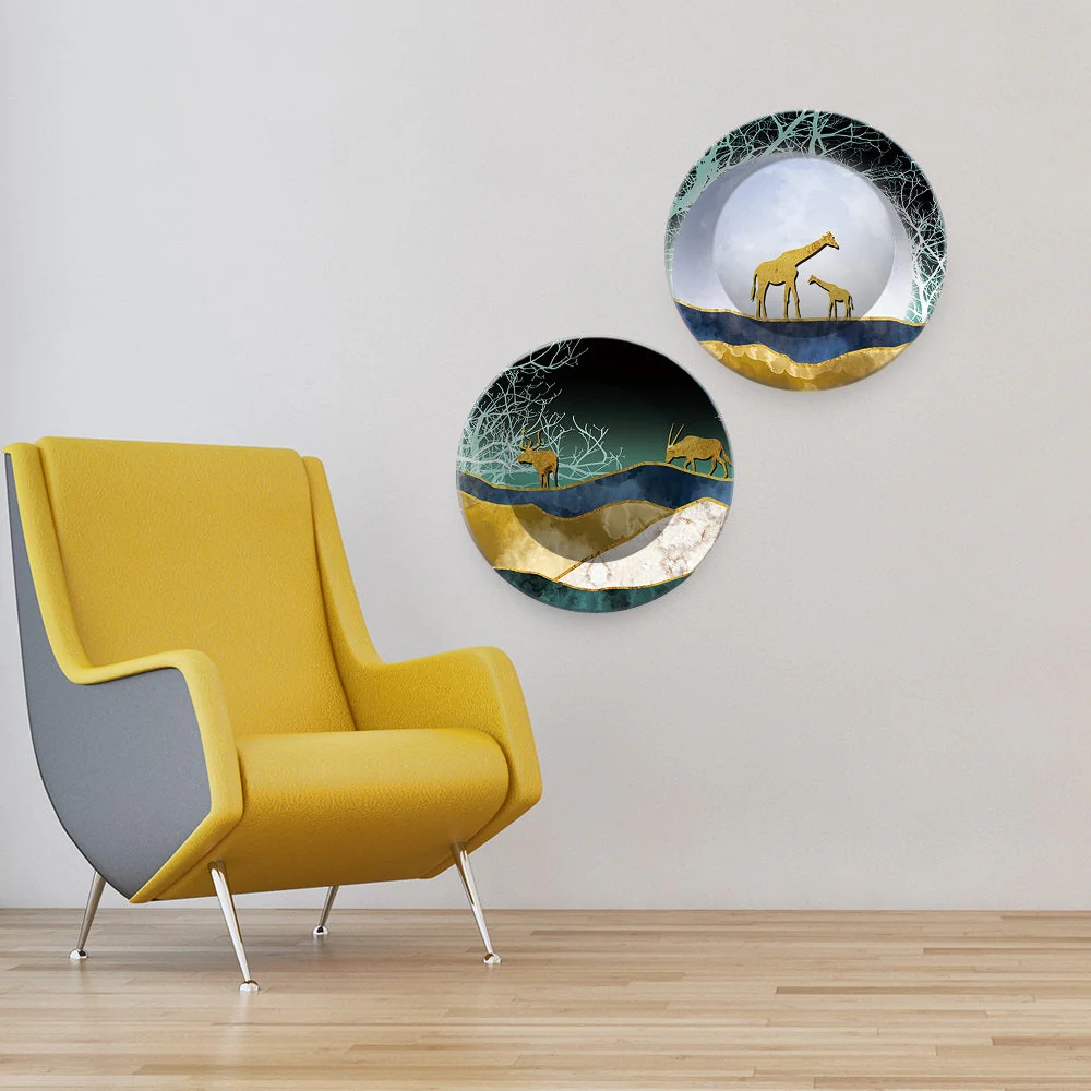 Beautiful Animals in Forest Premium Wall Hanging Plates of Two Pieces - Image 2
