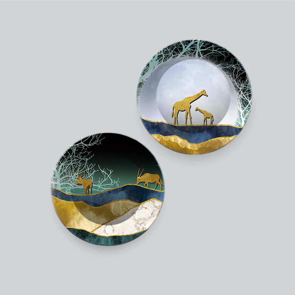 Beautiful Animals in Forest Premium Wall Hanging Plates of Two Pieces - Image 4