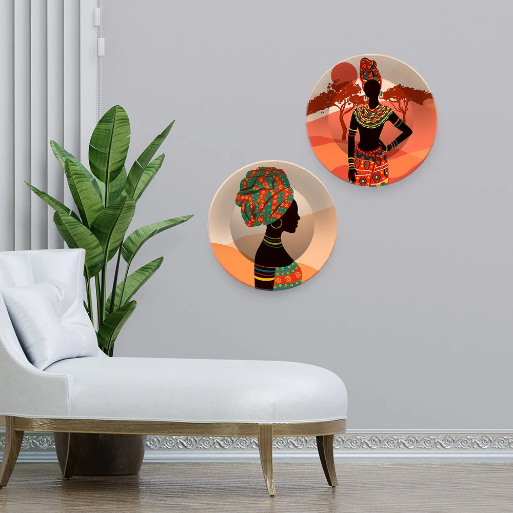 Beautiful Art of African Women Wall Hanging Plates of Two Pieces - Image 3