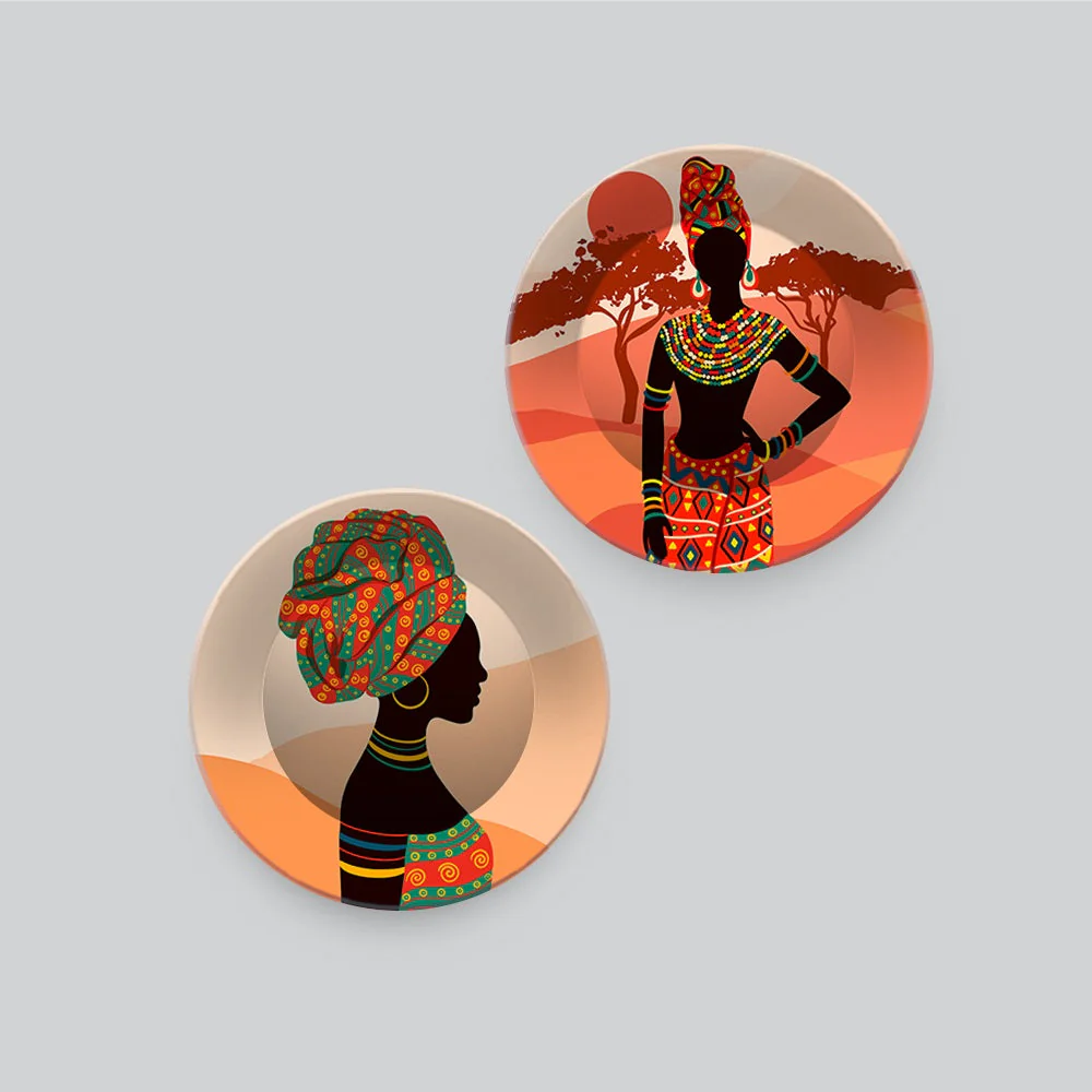Beautiful Art of African Women Wall Hanging Plates of Two Pieces - Image 4