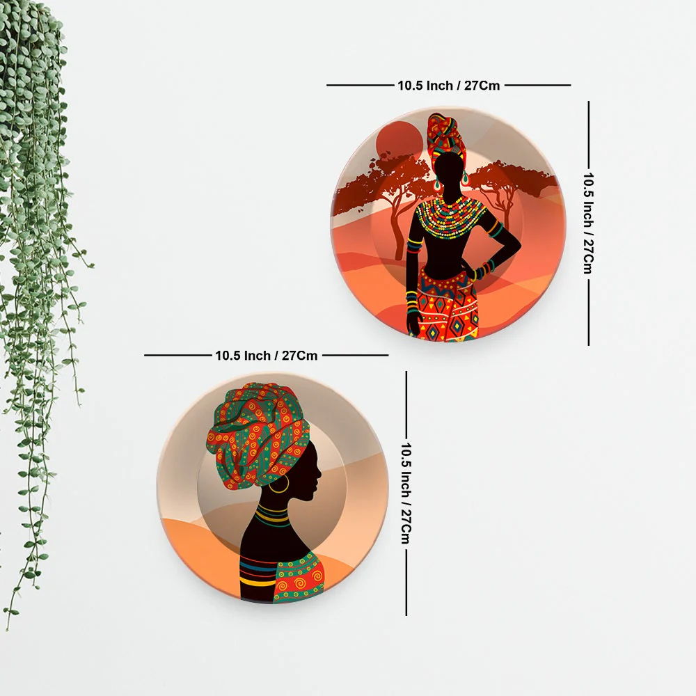 Beautiful Art of African Women Wall Hanging Plates of Two Pieces - Image 6