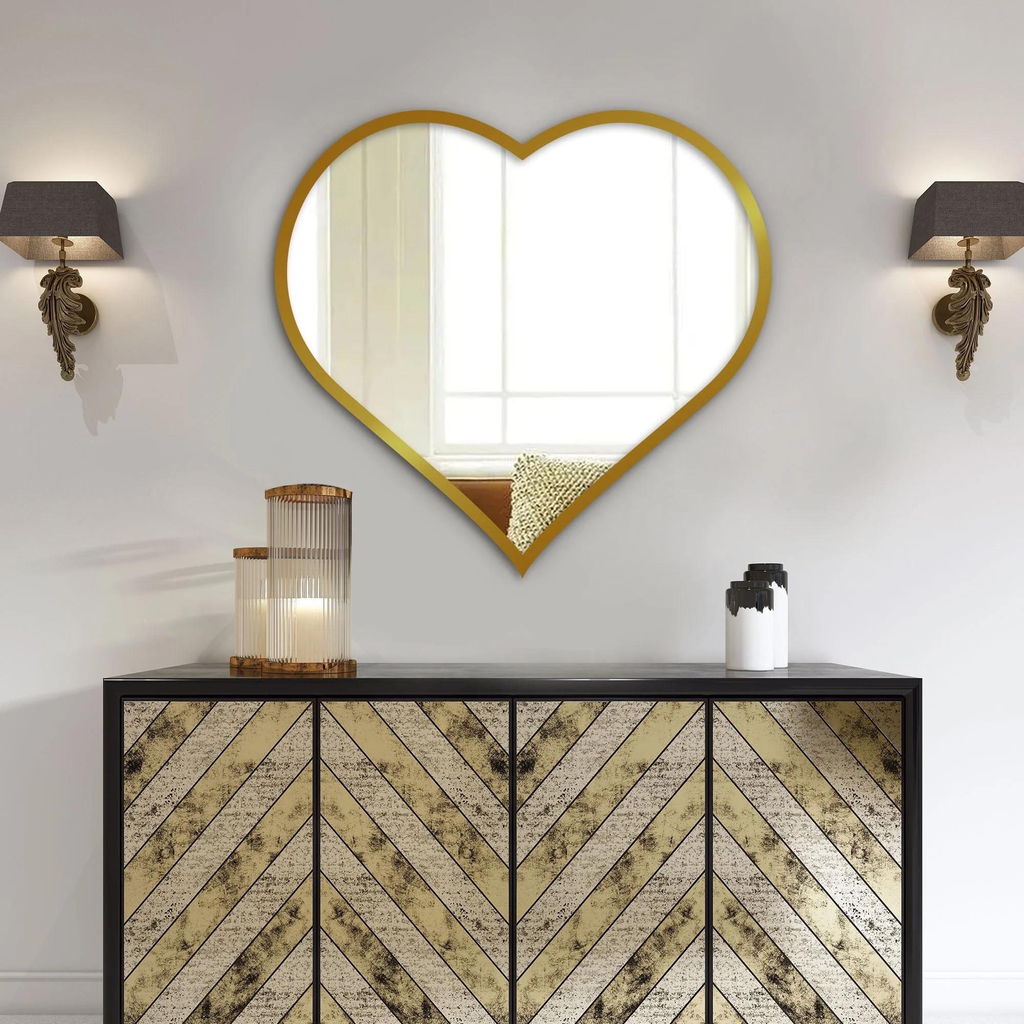 Beautiful Atractive Heart Shape Mirror with Golden Finish Frame - Image 2