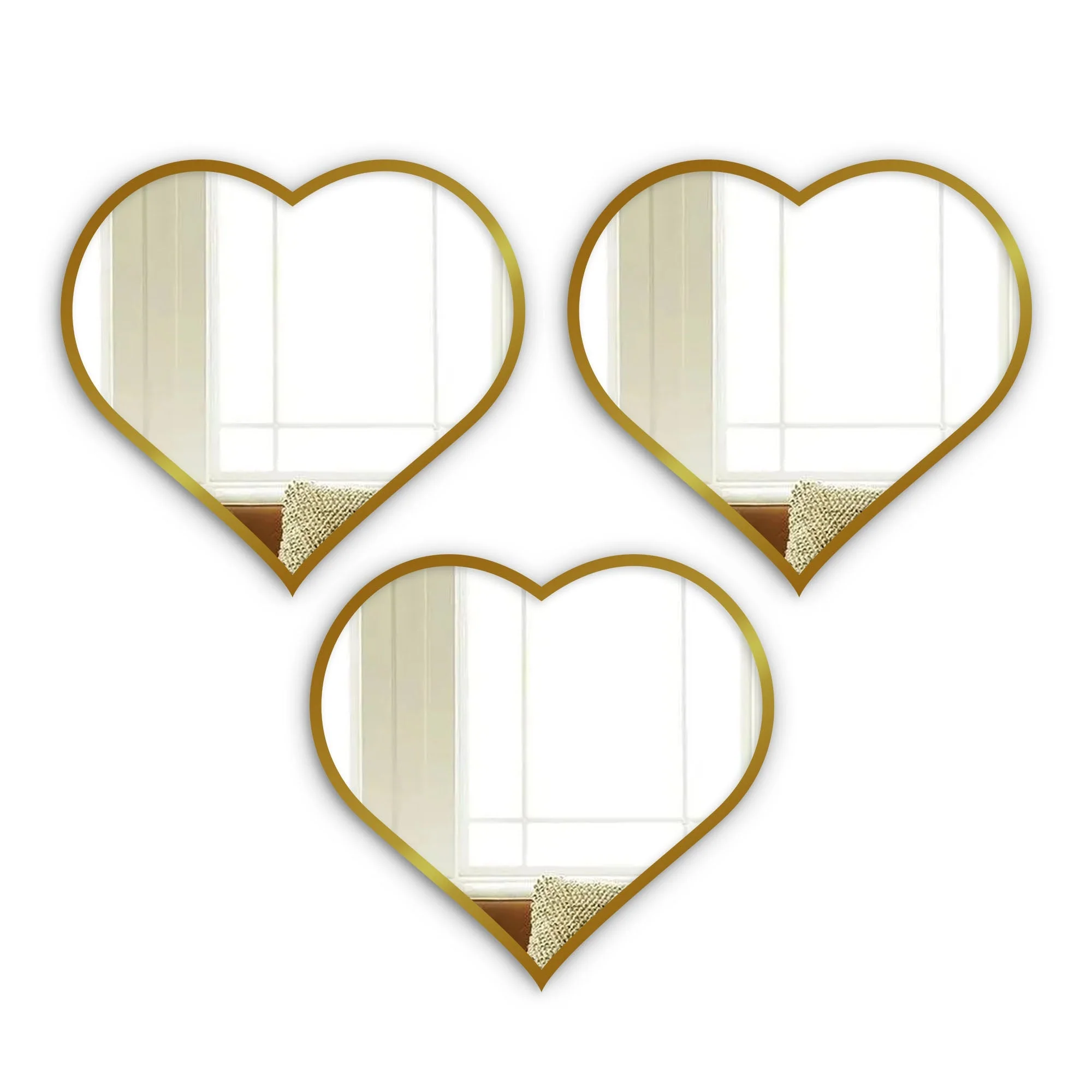 Beautiful Atractive Heart Shape Mirror with Golden Finish Frame Set of 3 - Image 2