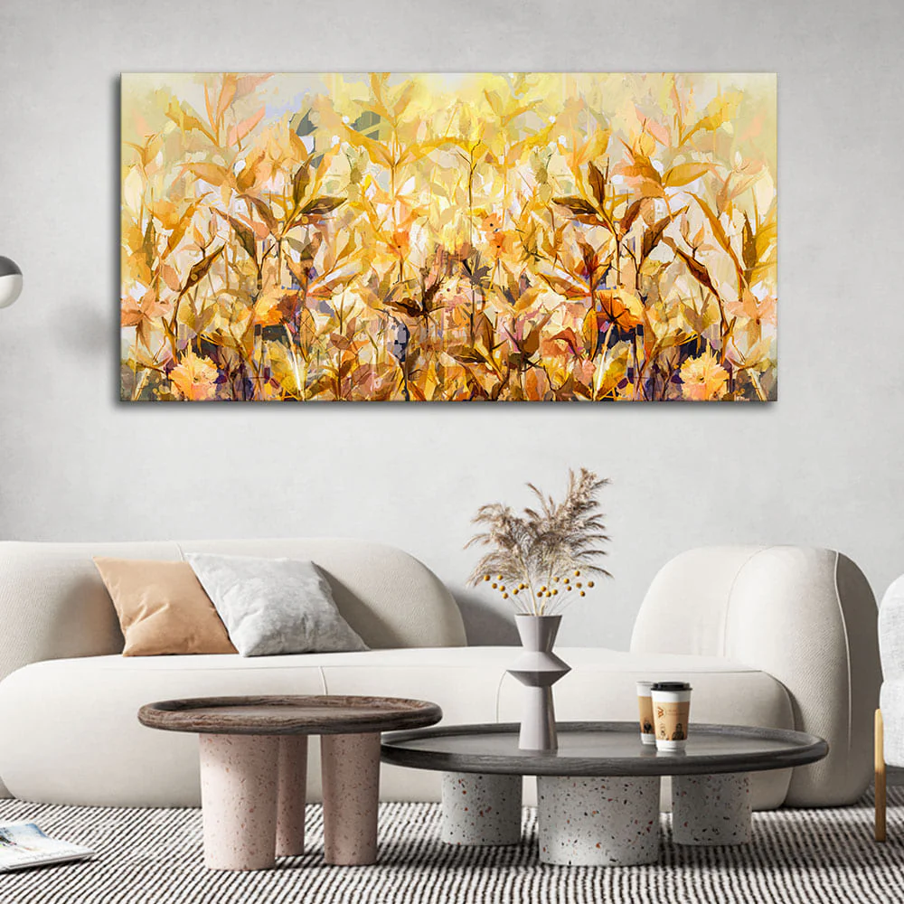 Beautiful Autumn Season with Yellow Leaves Canvas Wall Painting - Image 2