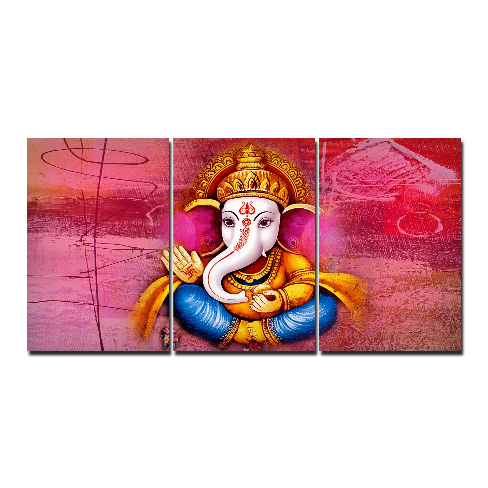 Beautiful Bal Ganesha 3 Pieces Canvas Wall Painting - Image 4