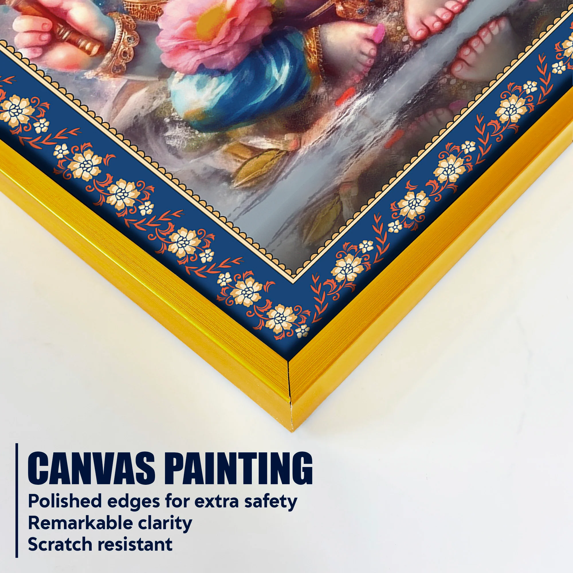 Beautiful Bal Ganesha Floral Border Vertical Wall Painting - Image 5
