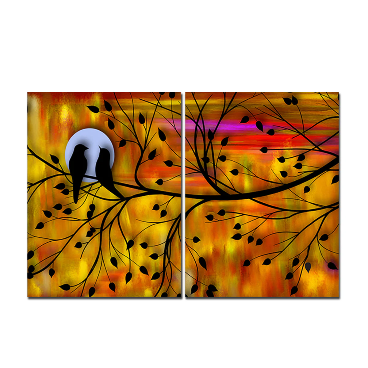 Beautiful Bird Couple on Tree Premium Bedroom Wall Painting - Image 4