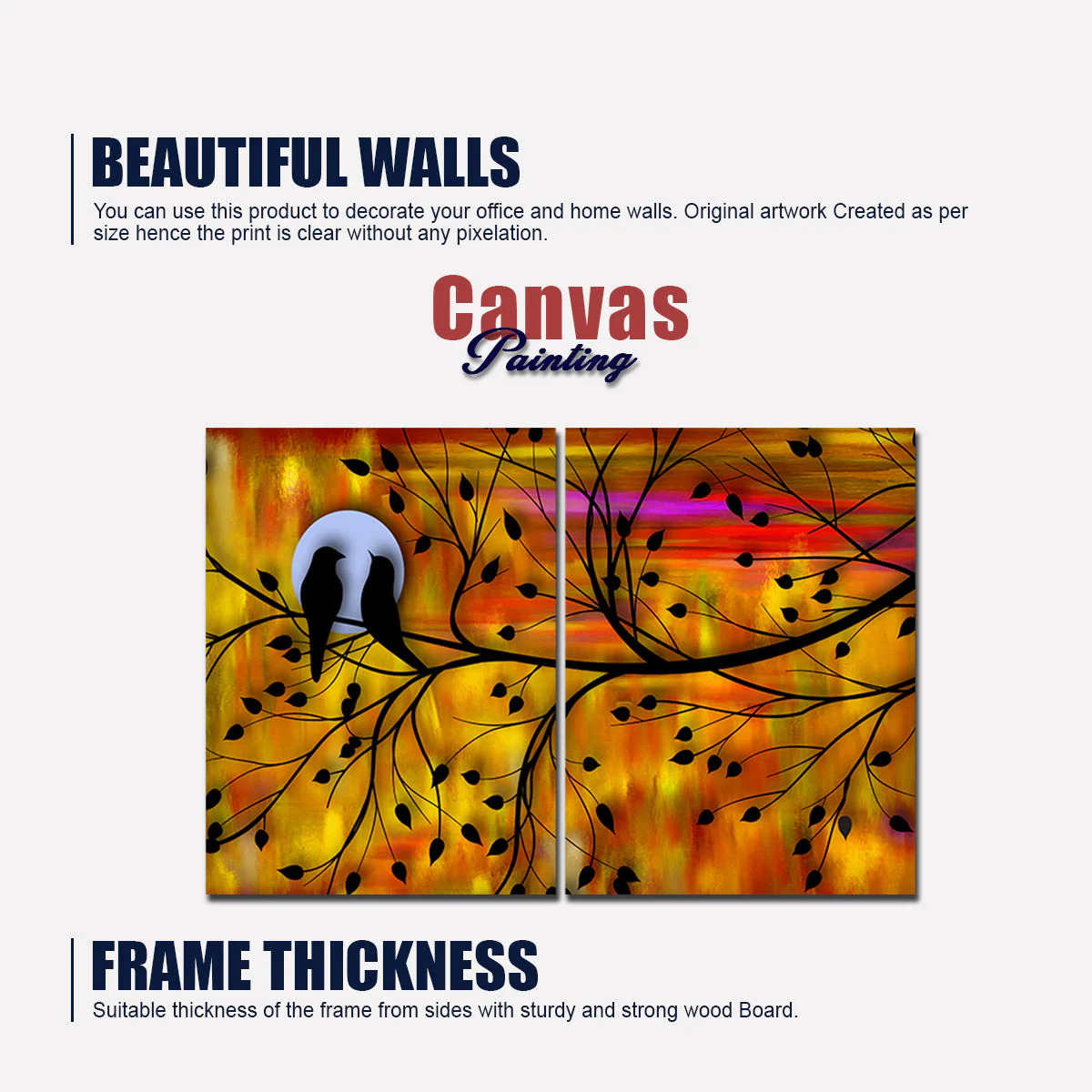 Beautiful Bird Couple on Tree Premium Bedroom Wall Painting - Image 5