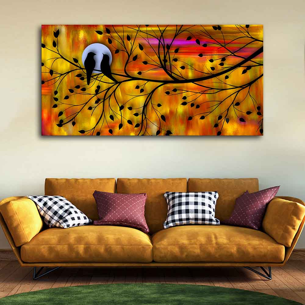 Beautiful Bird Couple on Tree Wall Painting - Image 4