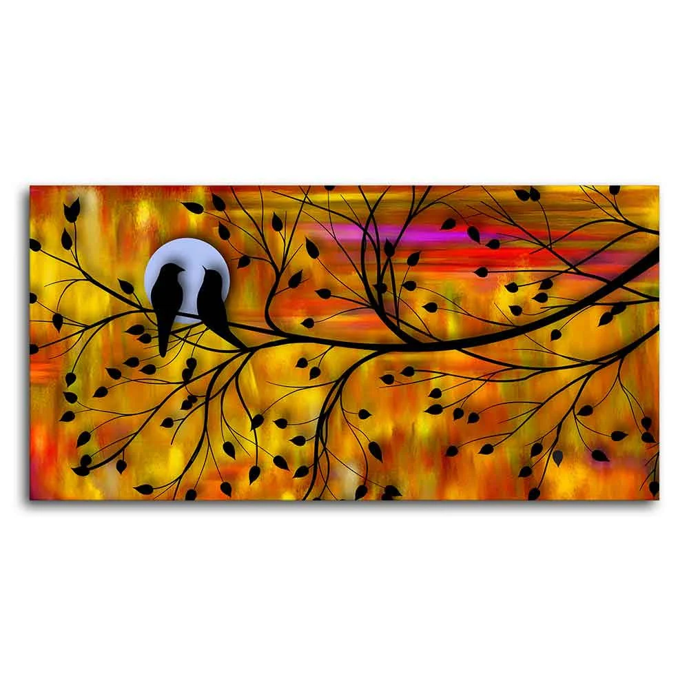 Beautiful Bird Couple on Tree Wall Painting - Image 5