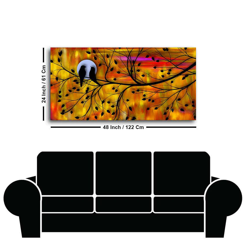 Beautiful Bird Couple on Tree Wall Painting - Image 7