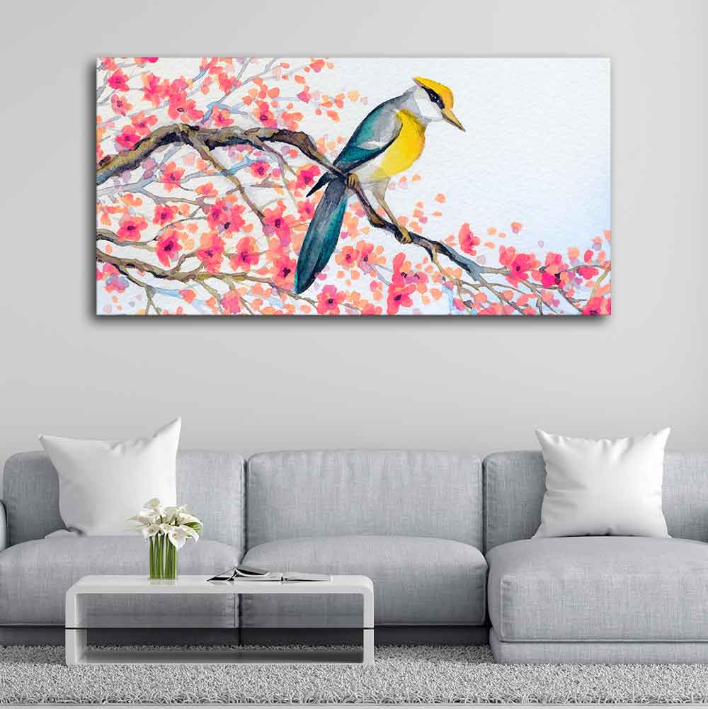 Beautiful Bird on Tree Branch Wall Painting - Image 2