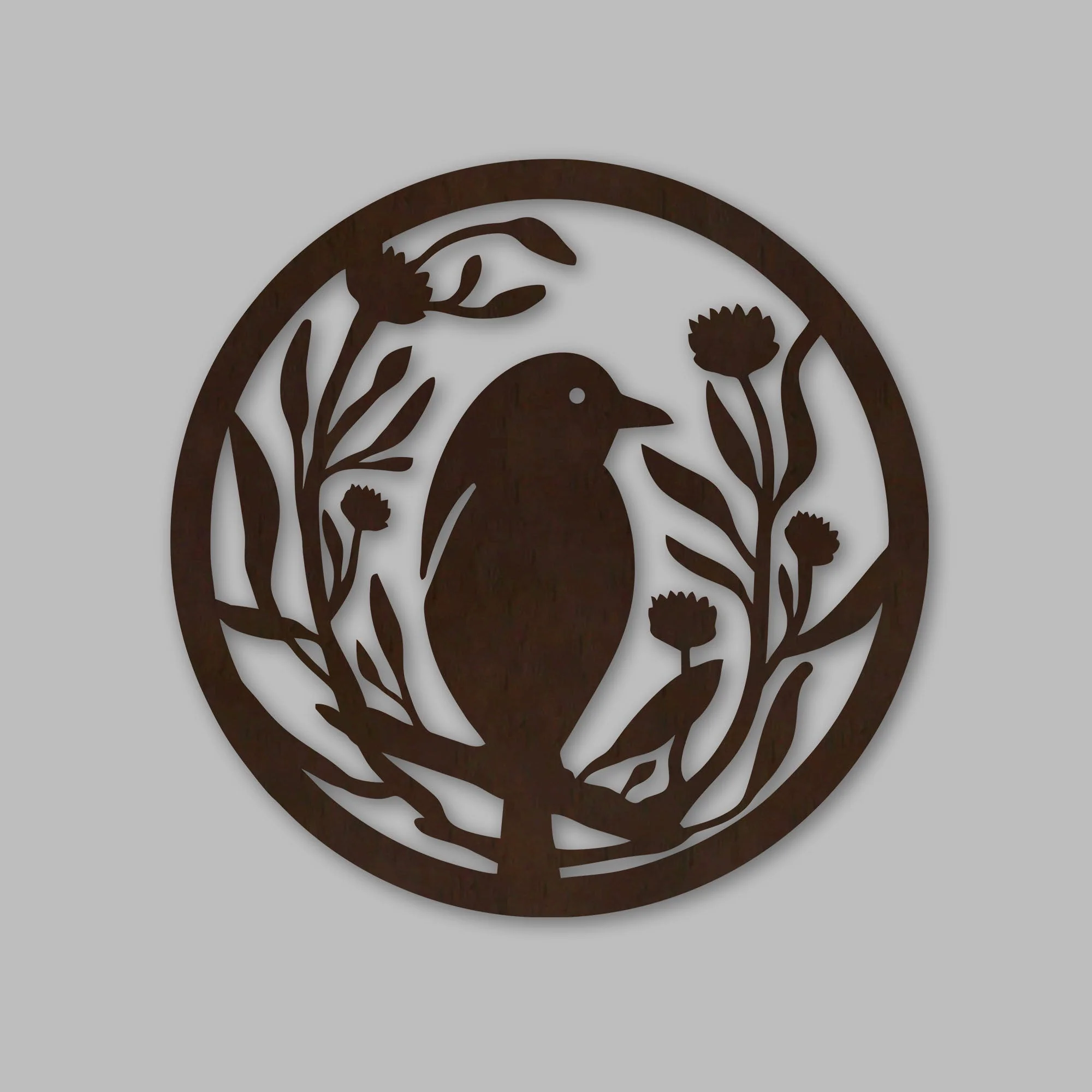 Beautiful Bird with Flower Round Backlit Wooden Wall Hanging with LED Night Light Walnut Finish - Image 3