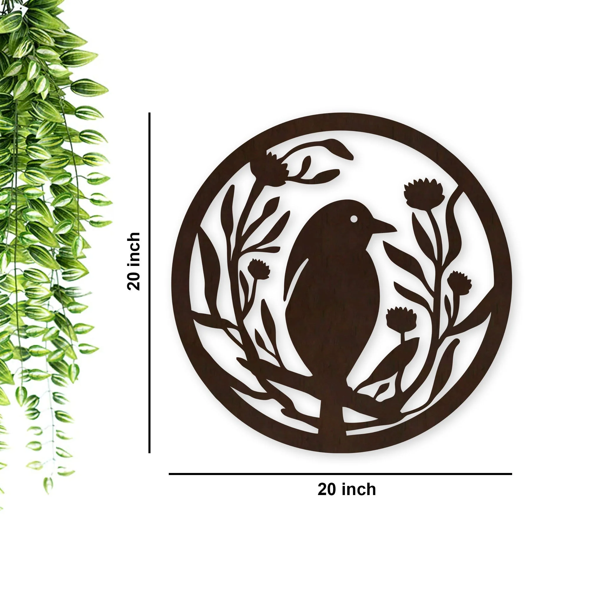 Beautiful Bird with Flower Round Backlit Wooden Wall Hanging with LED Night Light Walnut Finish - Image 4