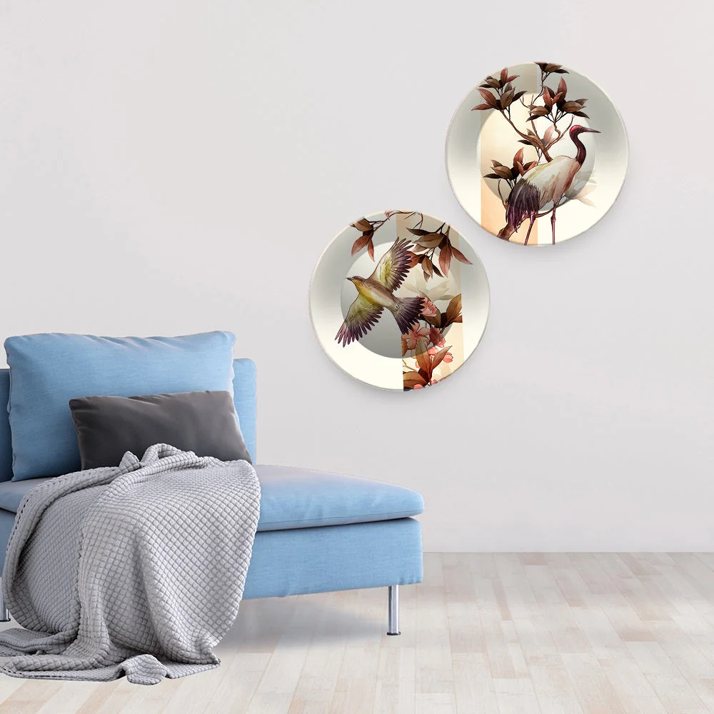 Beautiful Birds Design Art Hanging Plates of Two Pieces - Image 2