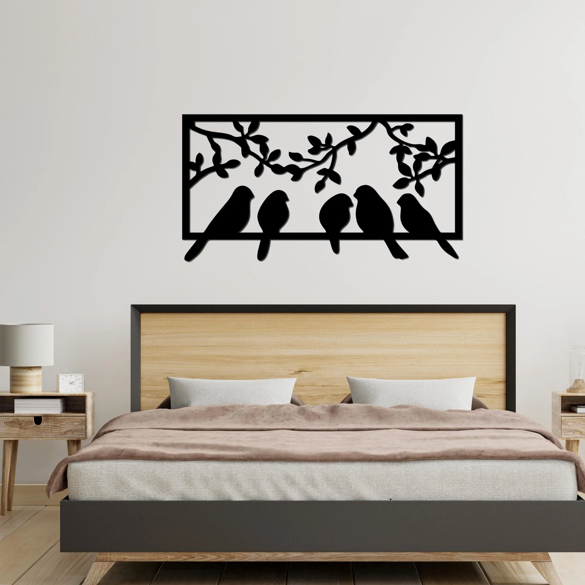 Beautiful Birds on Branch Black Color Design Wooden Wall Hanging - Image 3