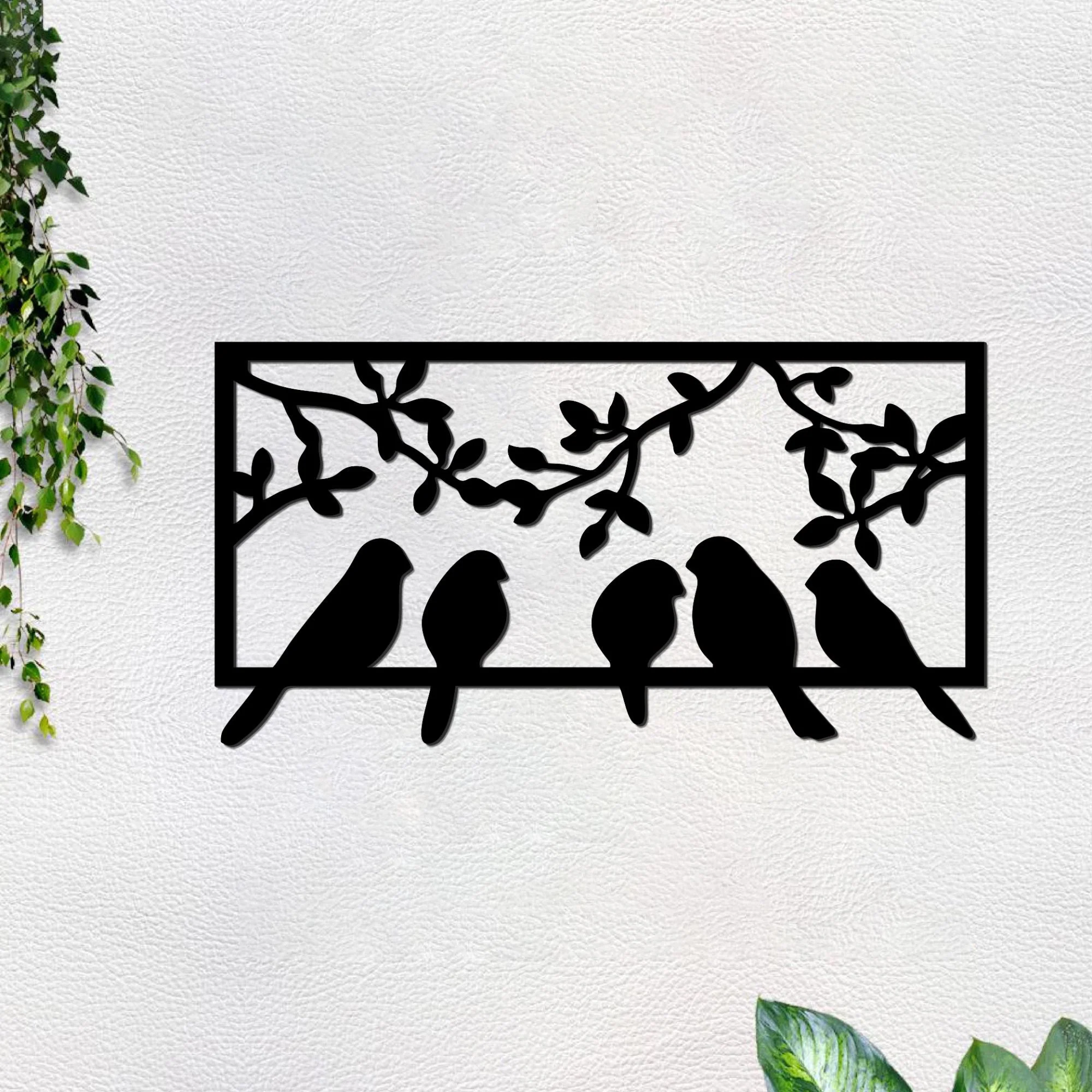 Beautiful Birds on Branch Black Color Design Wooden Wall Hanging - Image 4