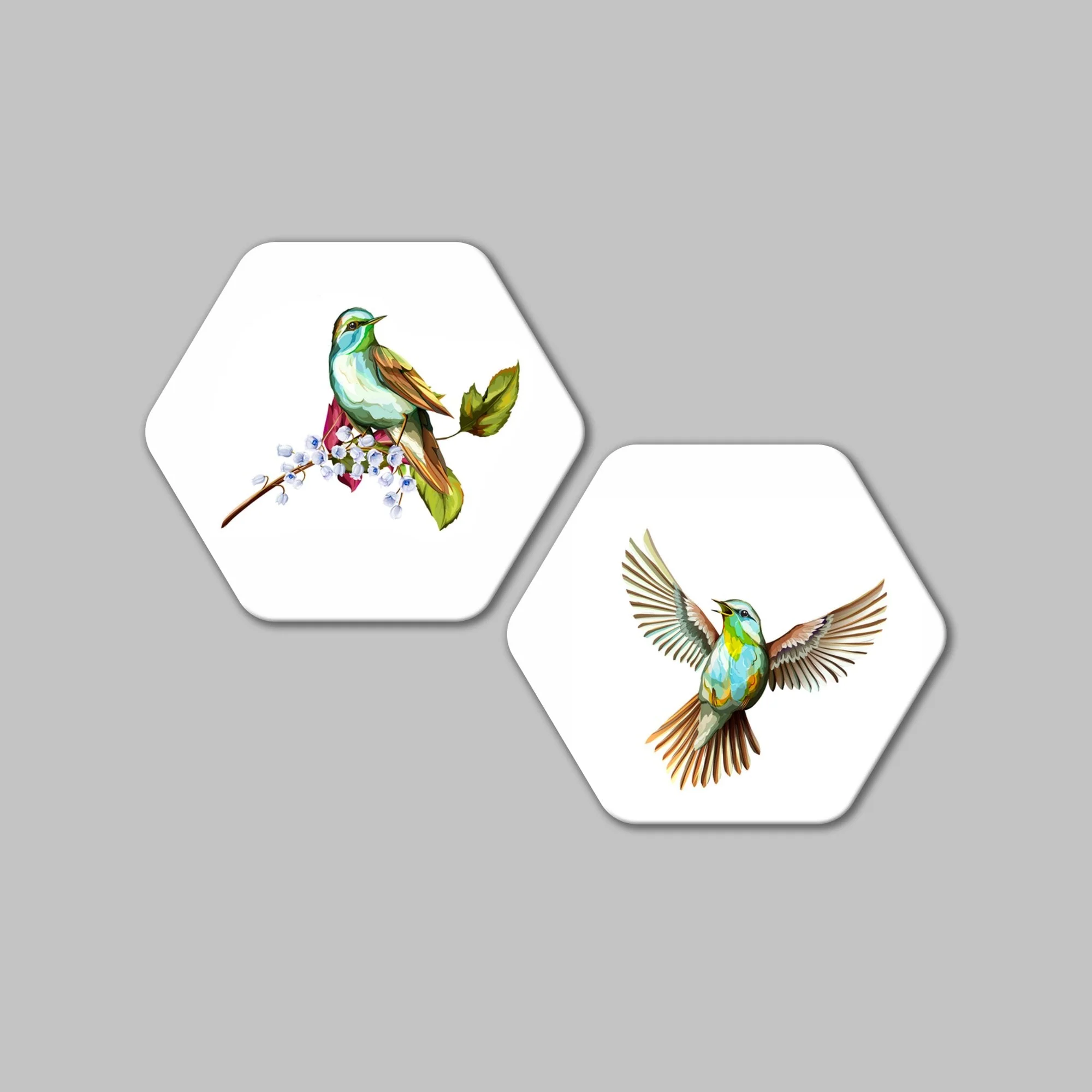 Beautiful Birds Premium Hexagon Wall Painting Set of 2 - Image 4