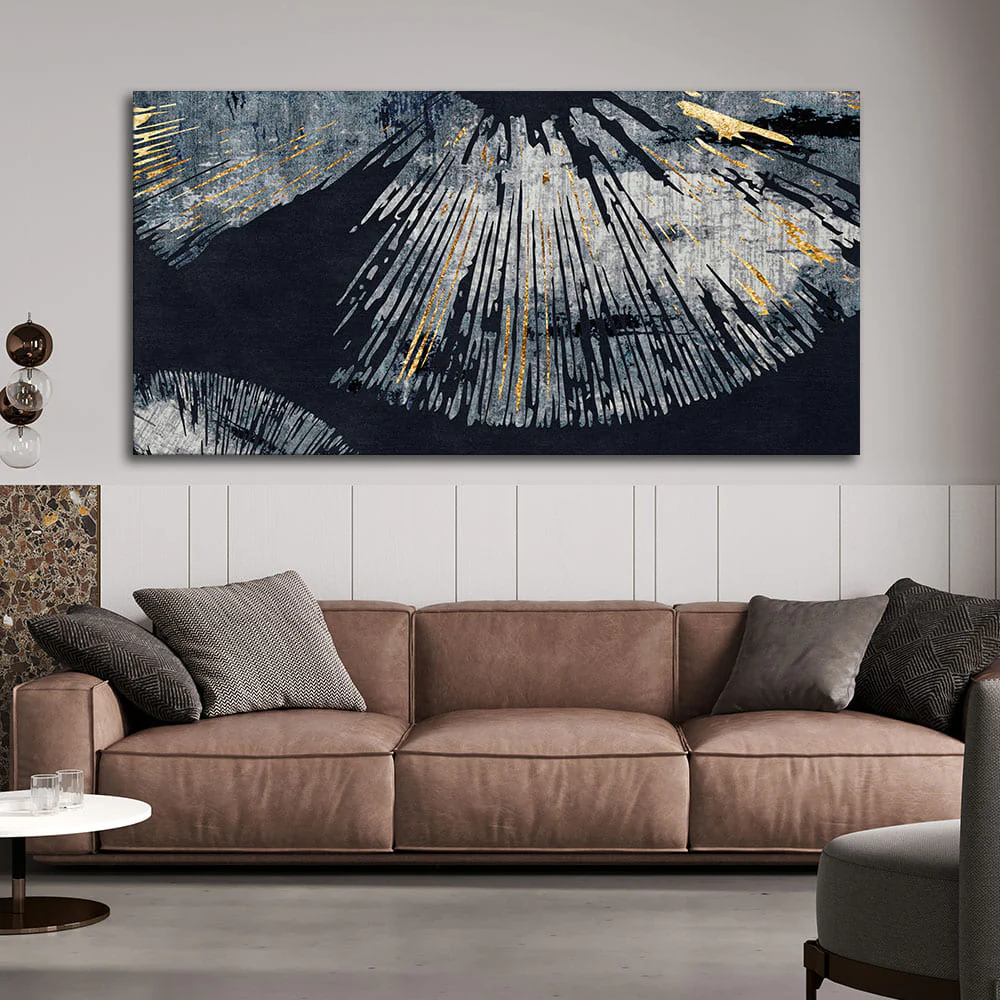 Beautiful Black Background with Golden Textured Abstract Canvas Wall Painting - Image 2
