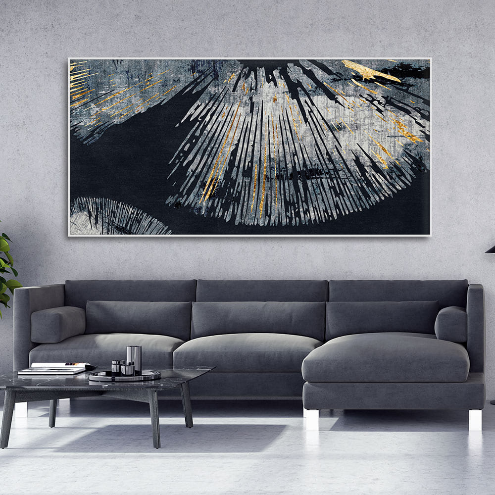 Beautiful Black Background with Golden Textured Abstract Canvas Wall Painting - Image 3