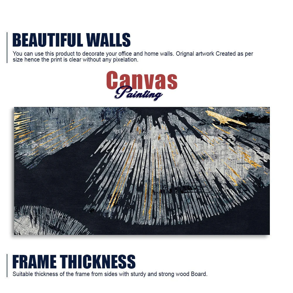 Beautiful Black Background with Golden Textured Abstract Canvas Wall Painting - Image 6