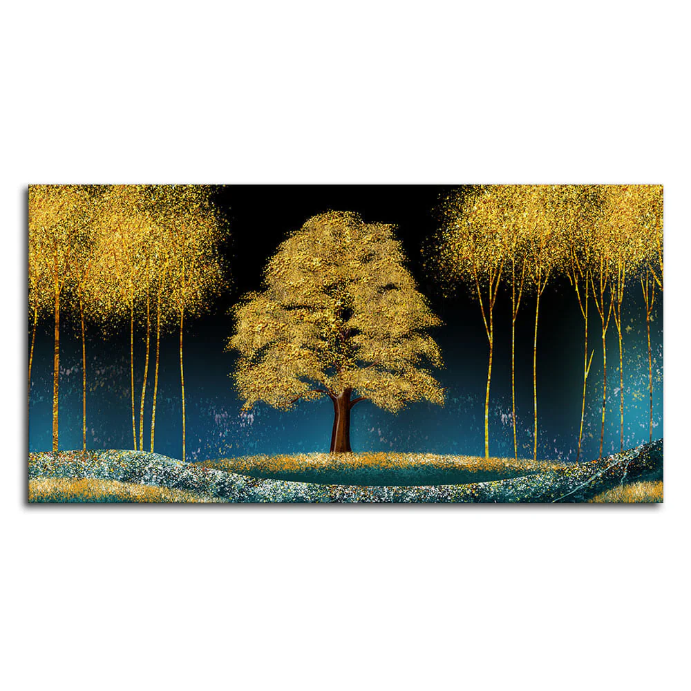 Beautiful Blue Sky and Golden Tree Canvas Wall Painting - Image 4