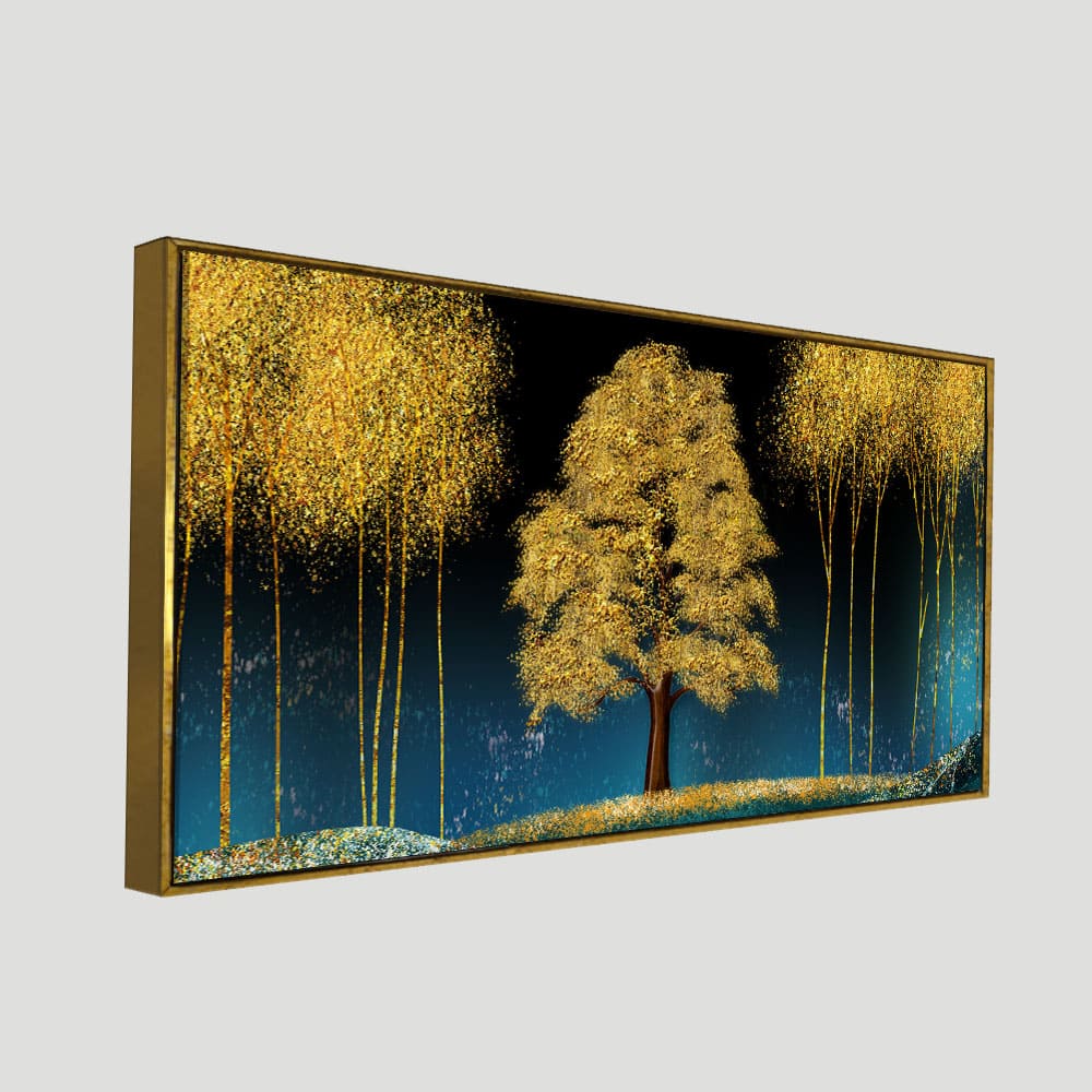 Beautiful Blue Sky and Golden Tree Canvas Wall Painting - Image 5