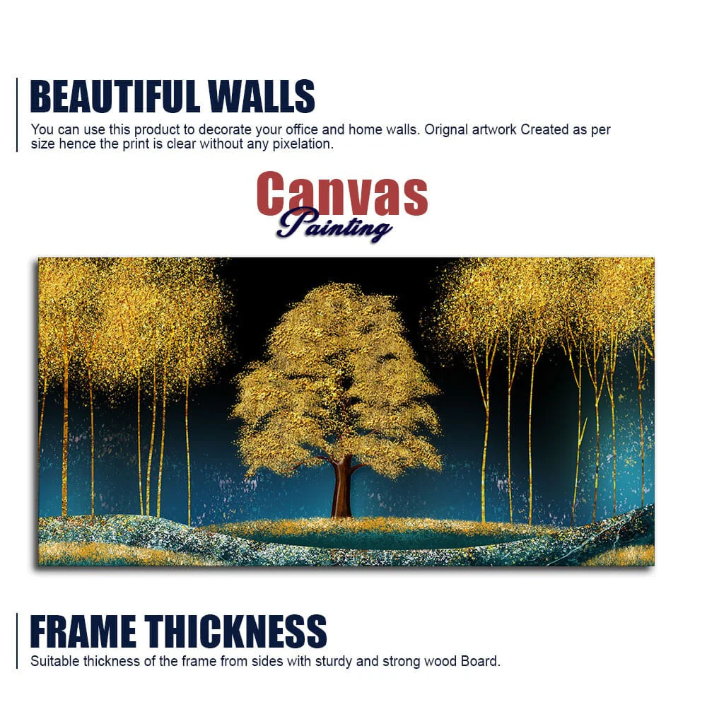 Beautiful Blue Sky and Golden Tree Canvas Wall Painting - Image 6