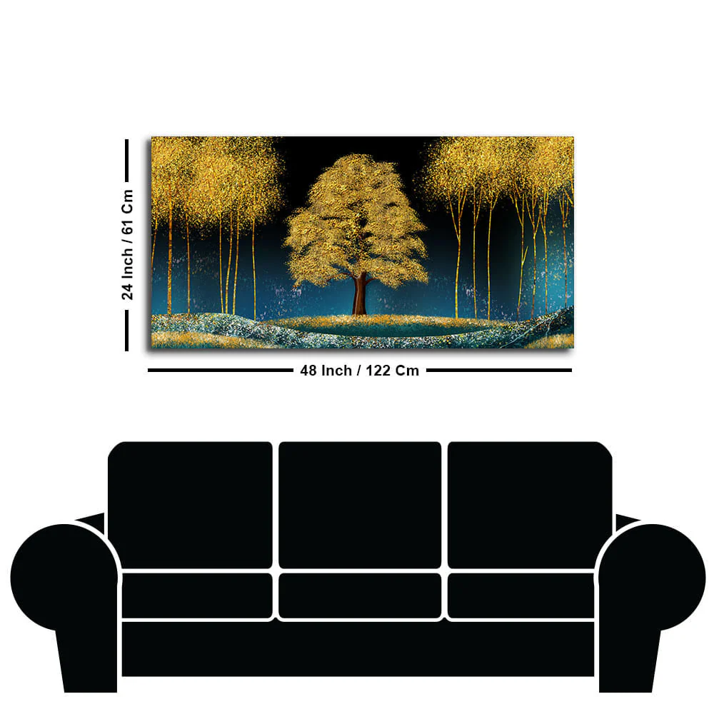 Beautiful Blue Sky and Golden Tree Canvas Wall Painting - Image 7