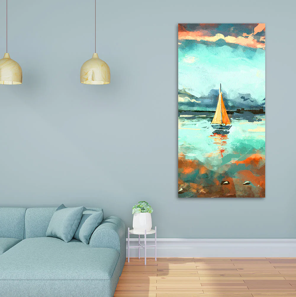 Beautiful Boat in The Ocean at Sunset Premium Canvas Wall Painting - Image 2