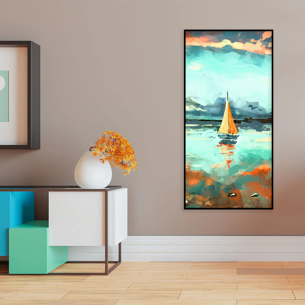 Beautiful Boat in The Ocean at Sunset Premium Canvas Wall Painting - Image 3
