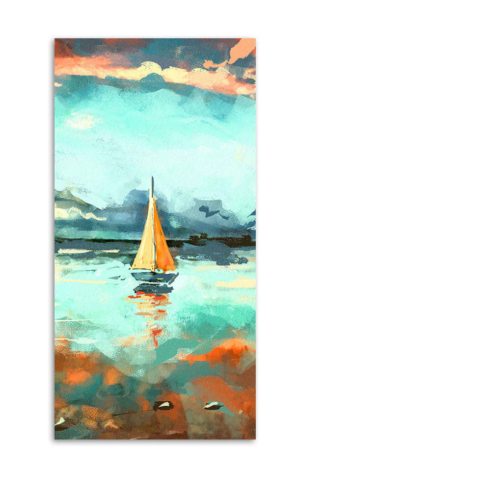 Beautiful Boat in The Ocean at Sunset Premium Canvas Wall Painting - Image 4