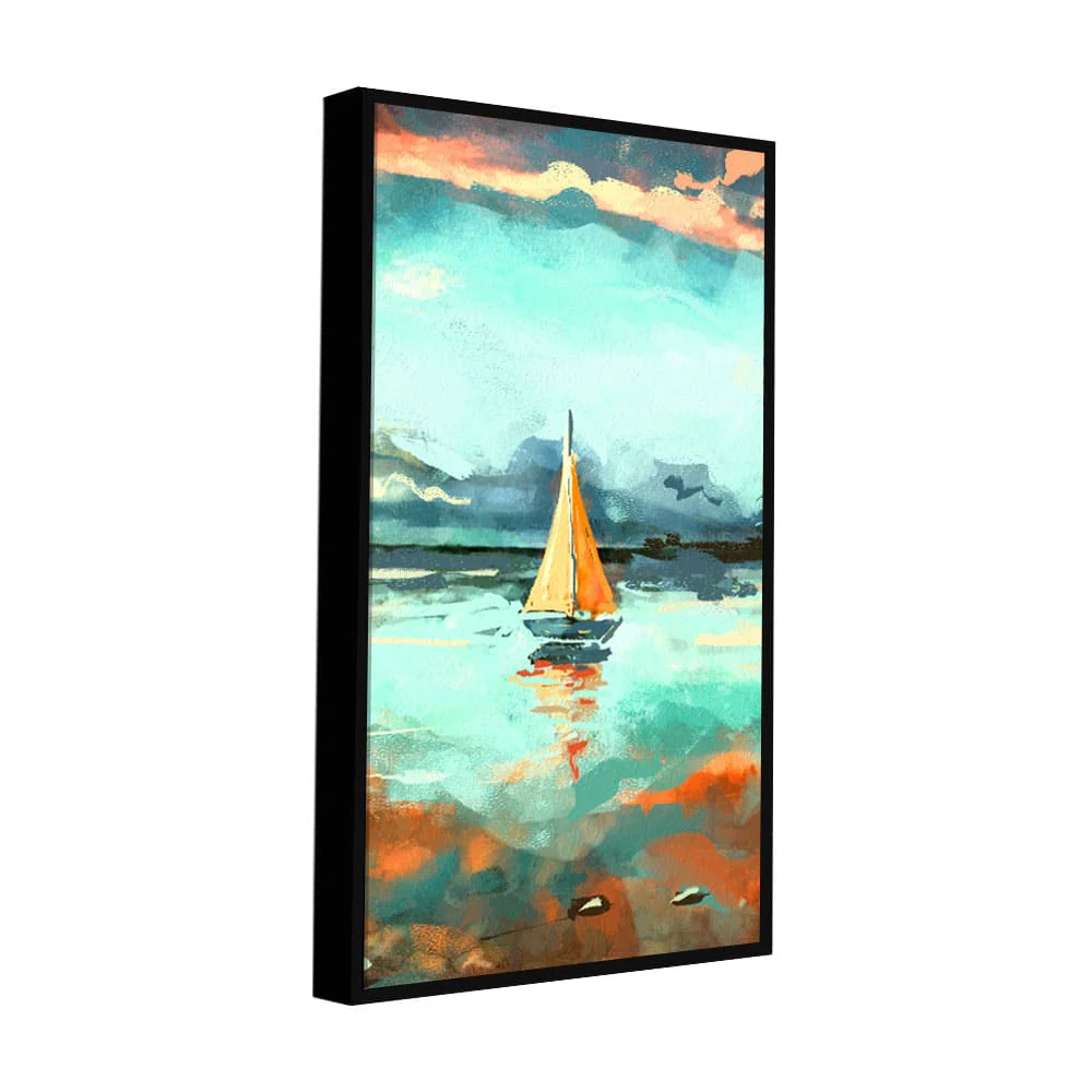 Beautiful Boat in The Ocean at Sunset Premium Canvas Wall Painting - Image 5