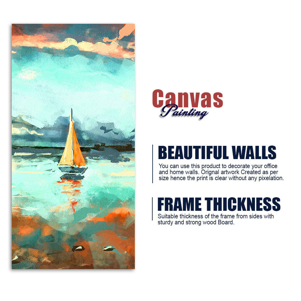 Beautiful Boat in The Ocean at Sunset Premium Canvas Wall Painting - Image 6